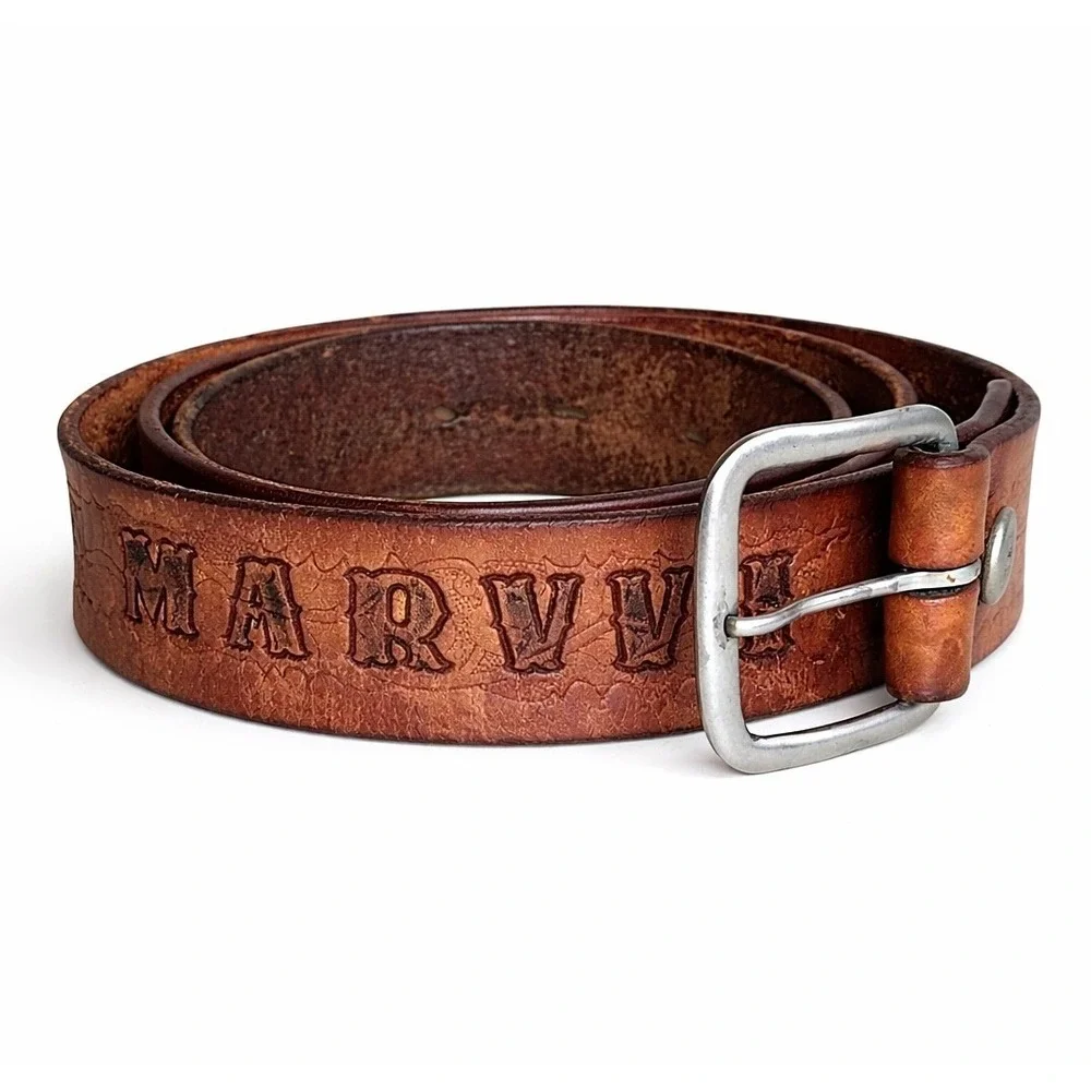 Genuine Leather Personalized MARVIN Sz 36 Brown Tooled Western Belt Rodeo Cowboy